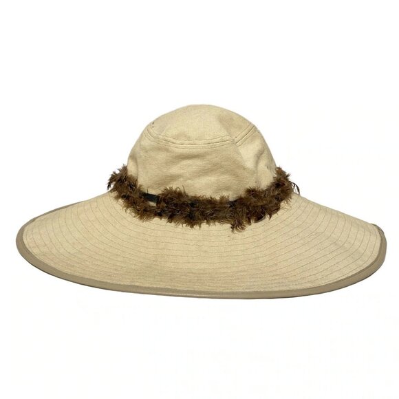GUCCI - Beige Dark Brown Cotton Leather Feather Hat main image 8